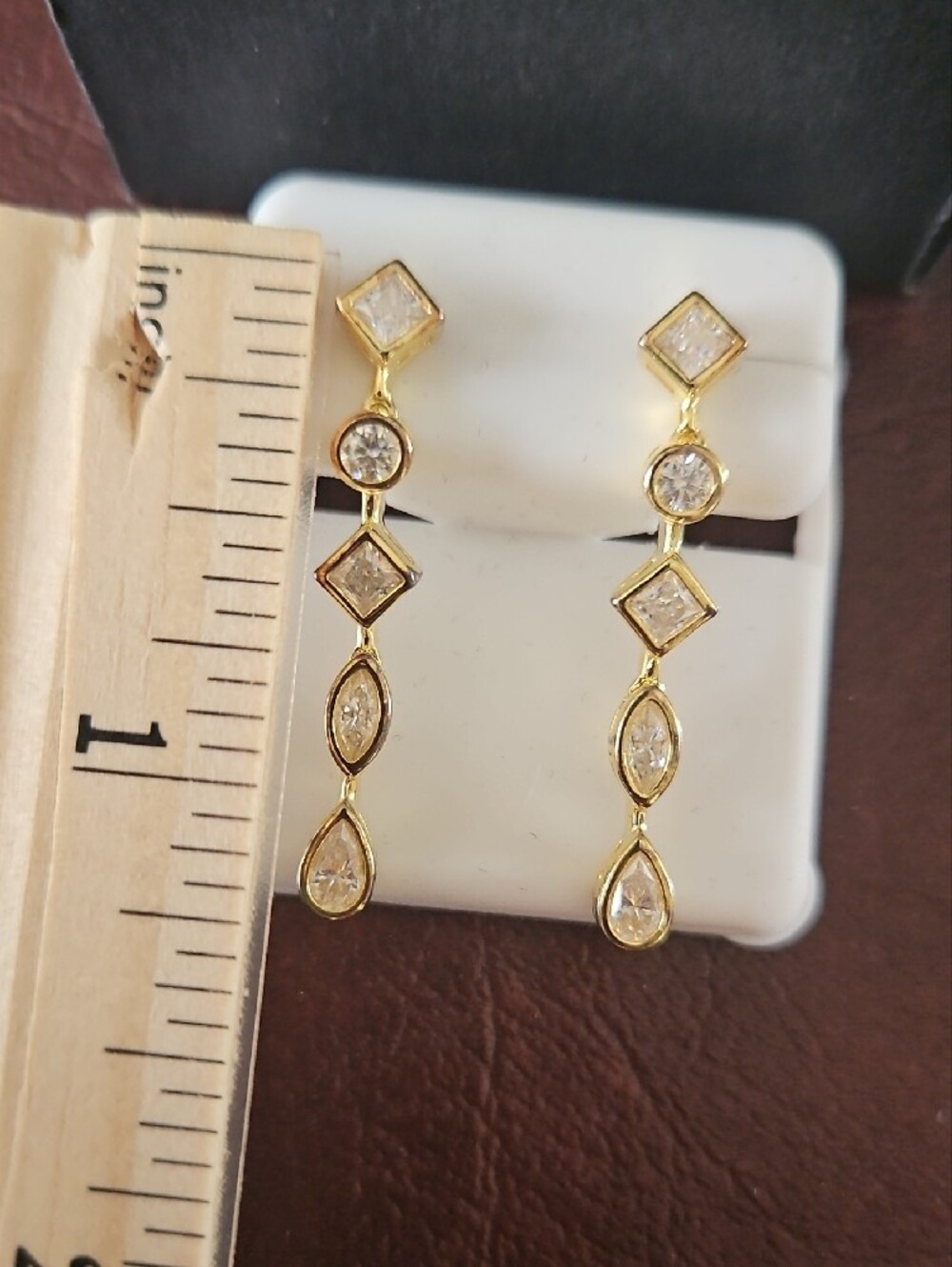 Gold Drop Moissanite Linear Earrings - Picture 4 of 6